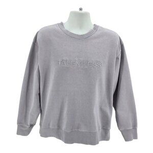 Talentless Adult L / XL Sweatshirt Embroidered Spell Out Distressed Thick Gray